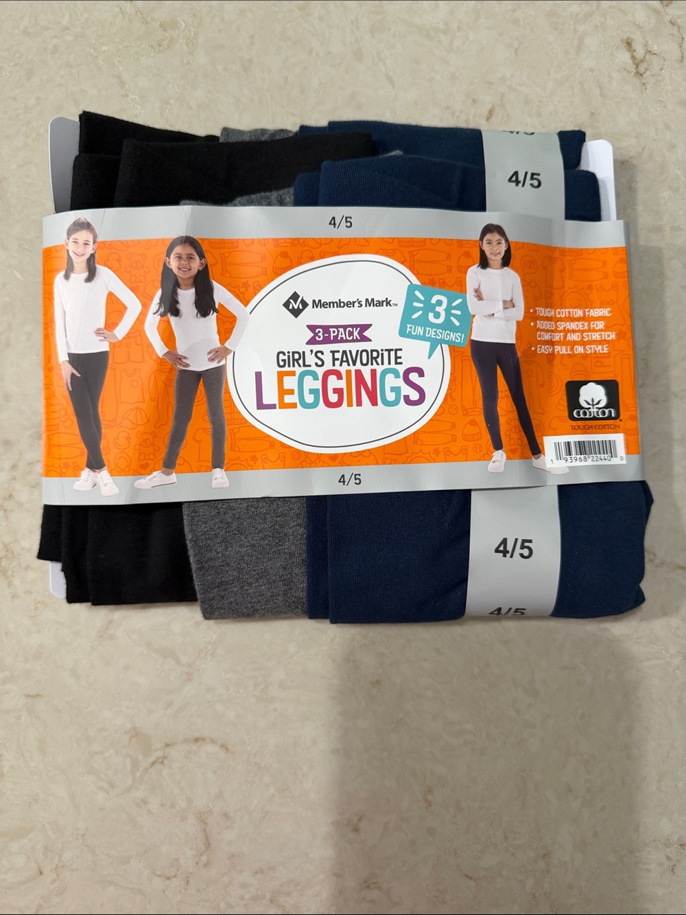 Member's Mark Girls' 3-Pack Leggings - Navy, Gray, Black NEW SIZE 4/5
